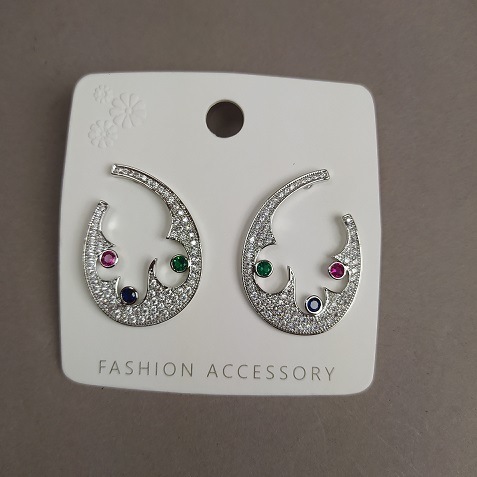 Xuping stud earrings with multicolored rhinestones 25x35mm Rhodium-plated