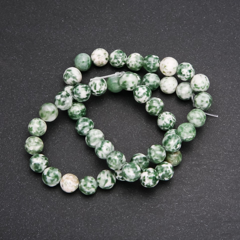 Moss Agate Beads on Fishing Line, Smooth Ball, 8 mm Diameter, 38 cm Length