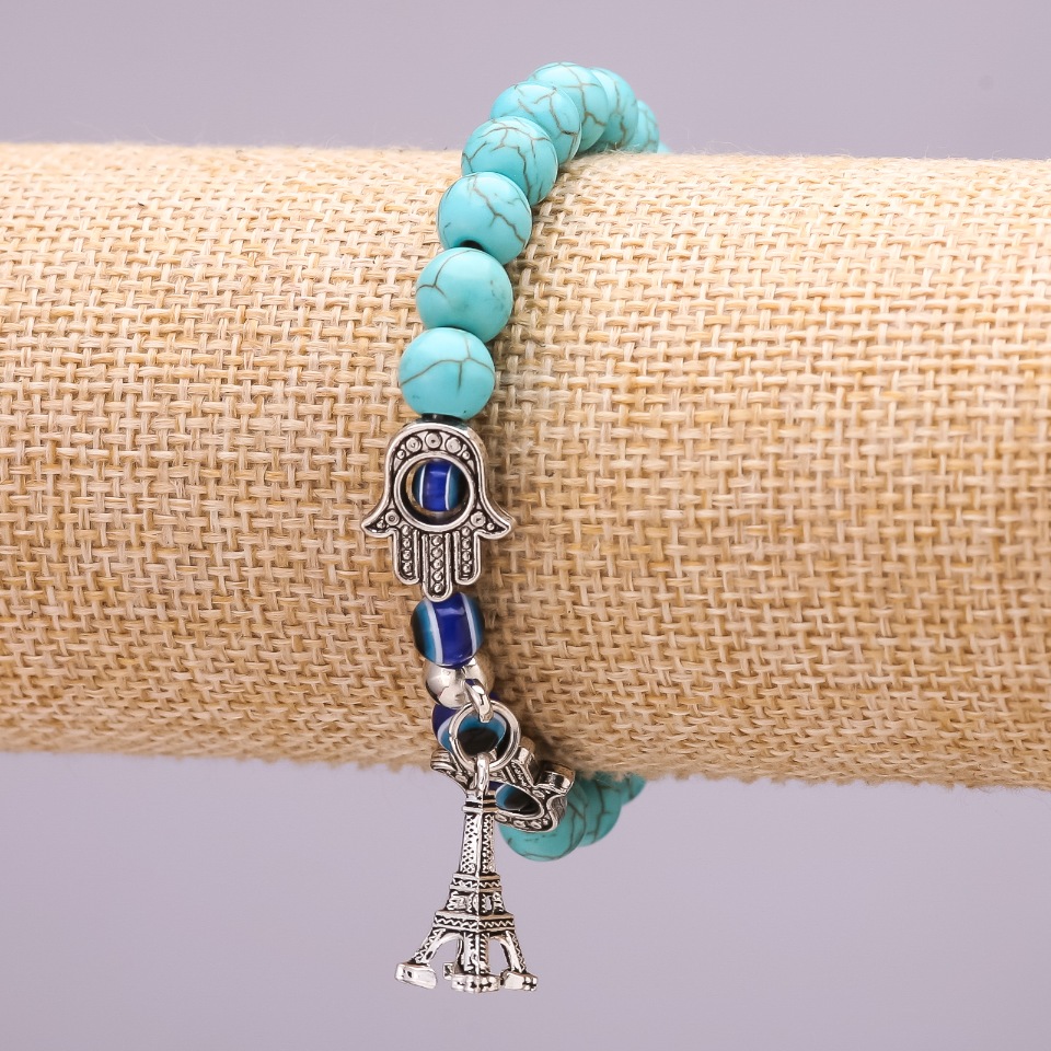 Bracelet with Turquoise and the 'Tower' Pendant, 8 mm diameter, 18 cm length