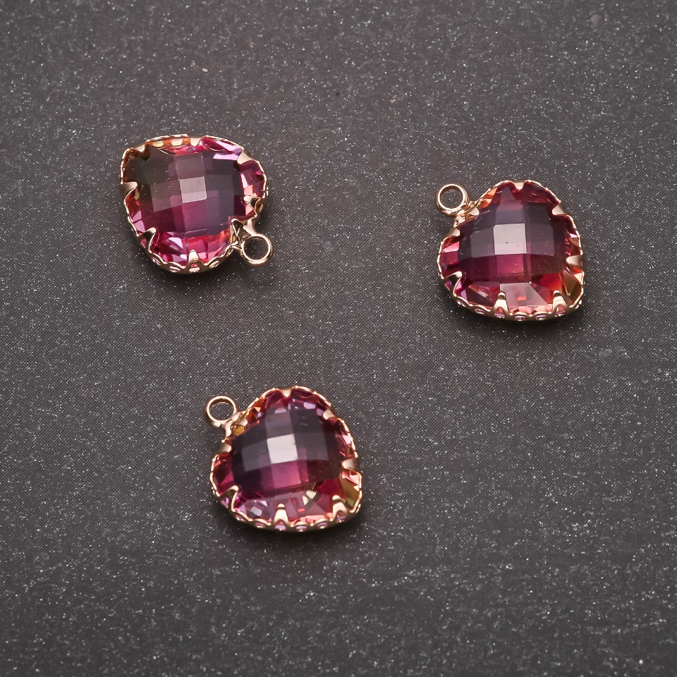 Pendant 'Heart' Raspberry-Yellow color, gold-tone setting 12x15mm