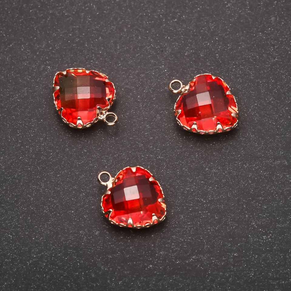 Heart Pendant in Orange-Yellow Color, Gold-Tone Setting, 12x15mm