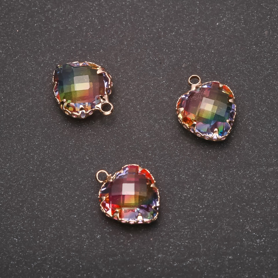 Heart Pendant Rainbow Color, Gold-Toned Setting 12x15 mm