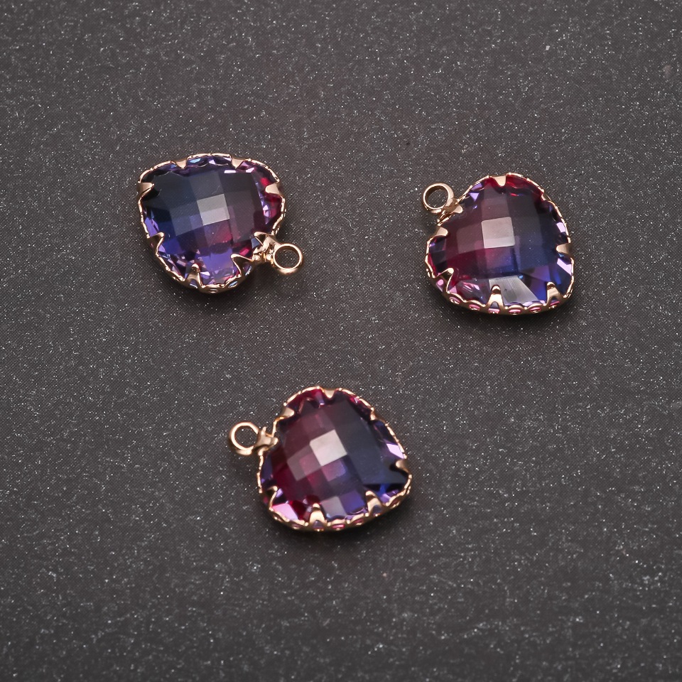 Heart Pendant in Raspberry-Blue Color, Gold Plated Setting 12×15 mm