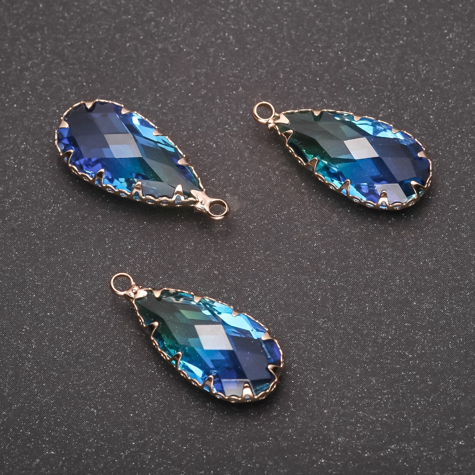 Pendant 'Drop' Yellow-blue color, gold-tone setting 10×24mm