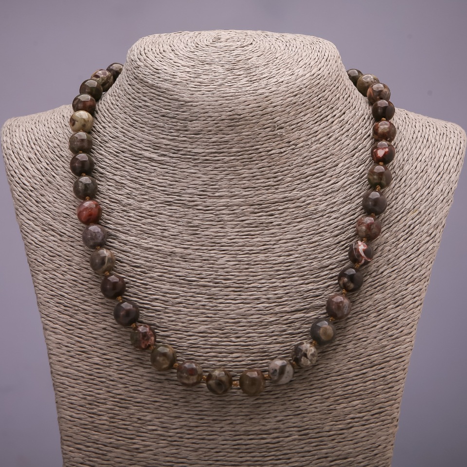 Picasso Jasper Necklace with natural stone, smooth beads, 10 mm diameter, 50 cm length