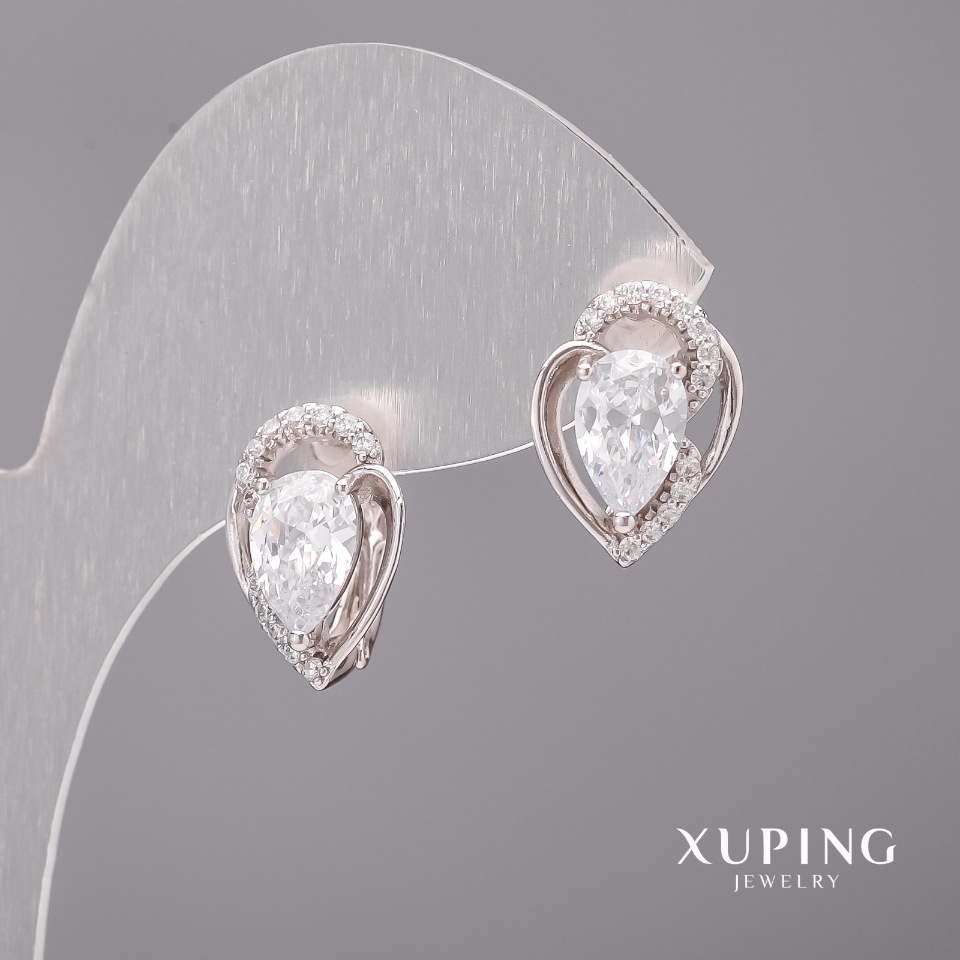 Xuping Earrings with White Stones 11x15mm Rhodium