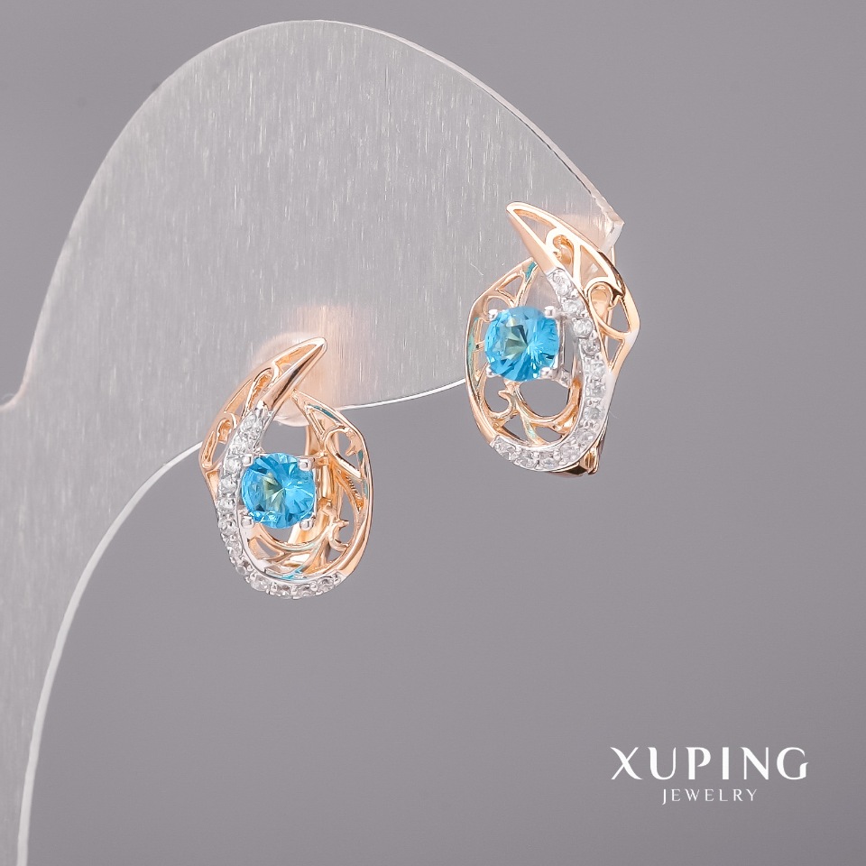 Xuping Earrings with Blue Stones 11×16 mm Rhodium, 18K Gold Plating