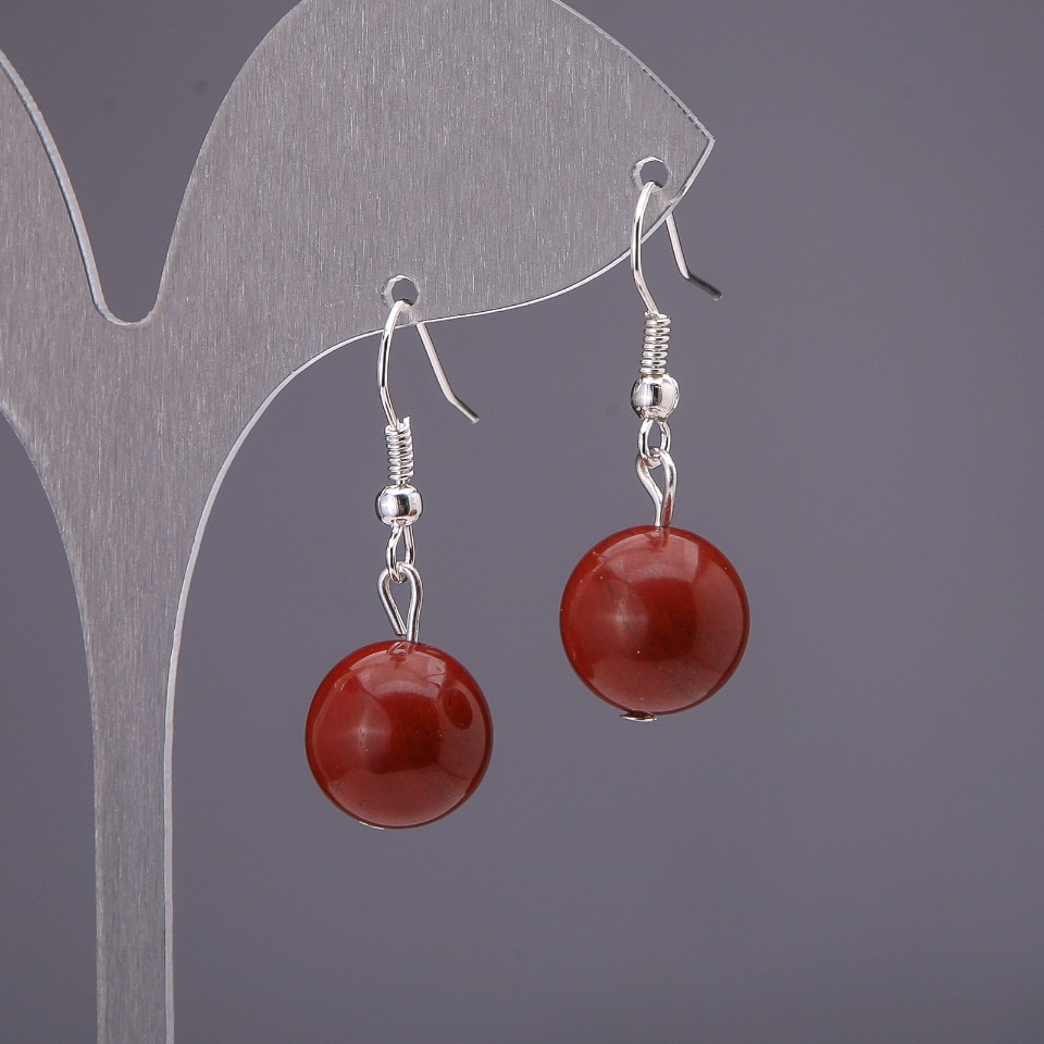 Red Jasper Earrings (Single) Smooth Ball, 12 mm Diameter