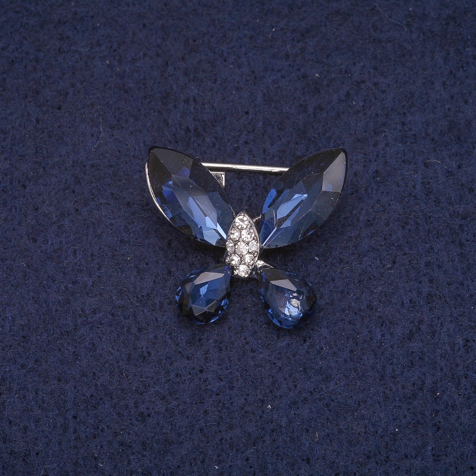 Butterfly Brooch with Crystals, Silver-Toned Metal 20x23 mm