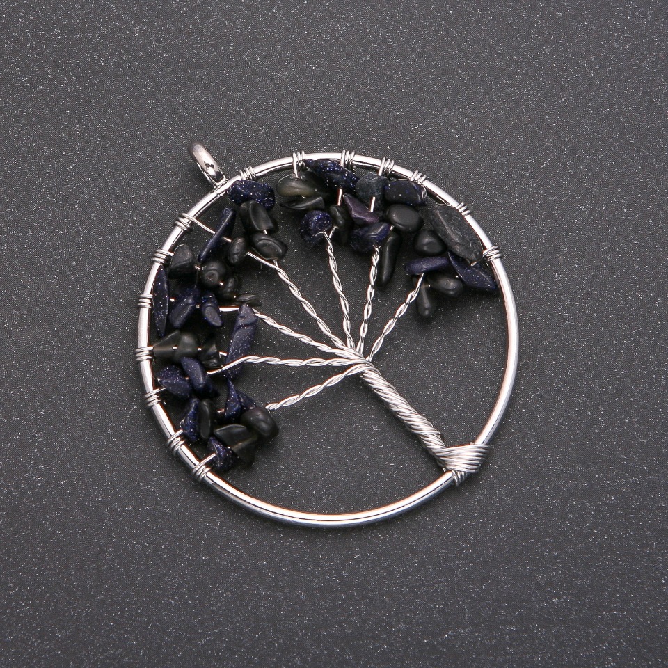 Pendant "Tree of Happiness" Aventurine Blue Sand Cairo Night, diameter 50 mm