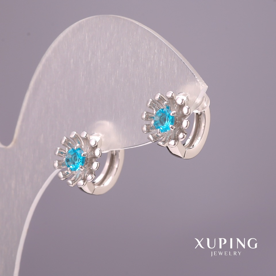 Xuping Earrings with Blue Stones 9x13mm Rhodium