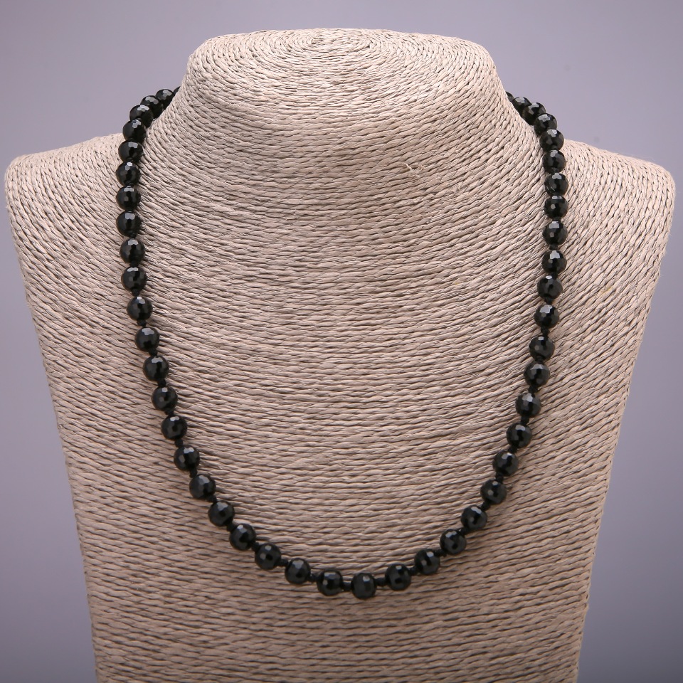 Necklace 'Agate' (synthetic) Black Czech glass faceted beads, 8 mm diameter, 45 cm length