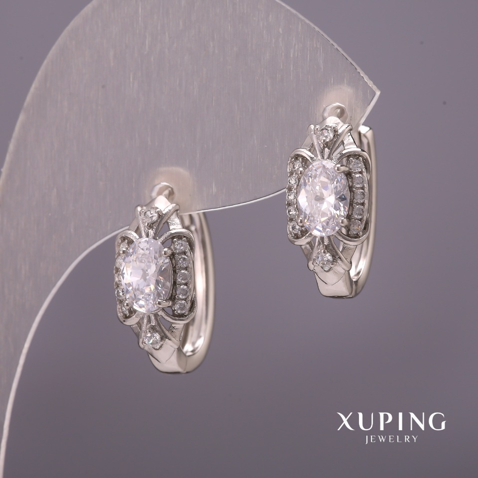 Xuping Earrings with White Stones 8x20mm Rhodium