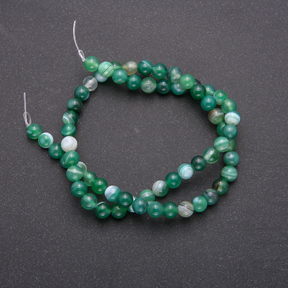 Natural agate gemstone beads, smooth round spheres, diameter about 6 mm, strand length about 38 cm