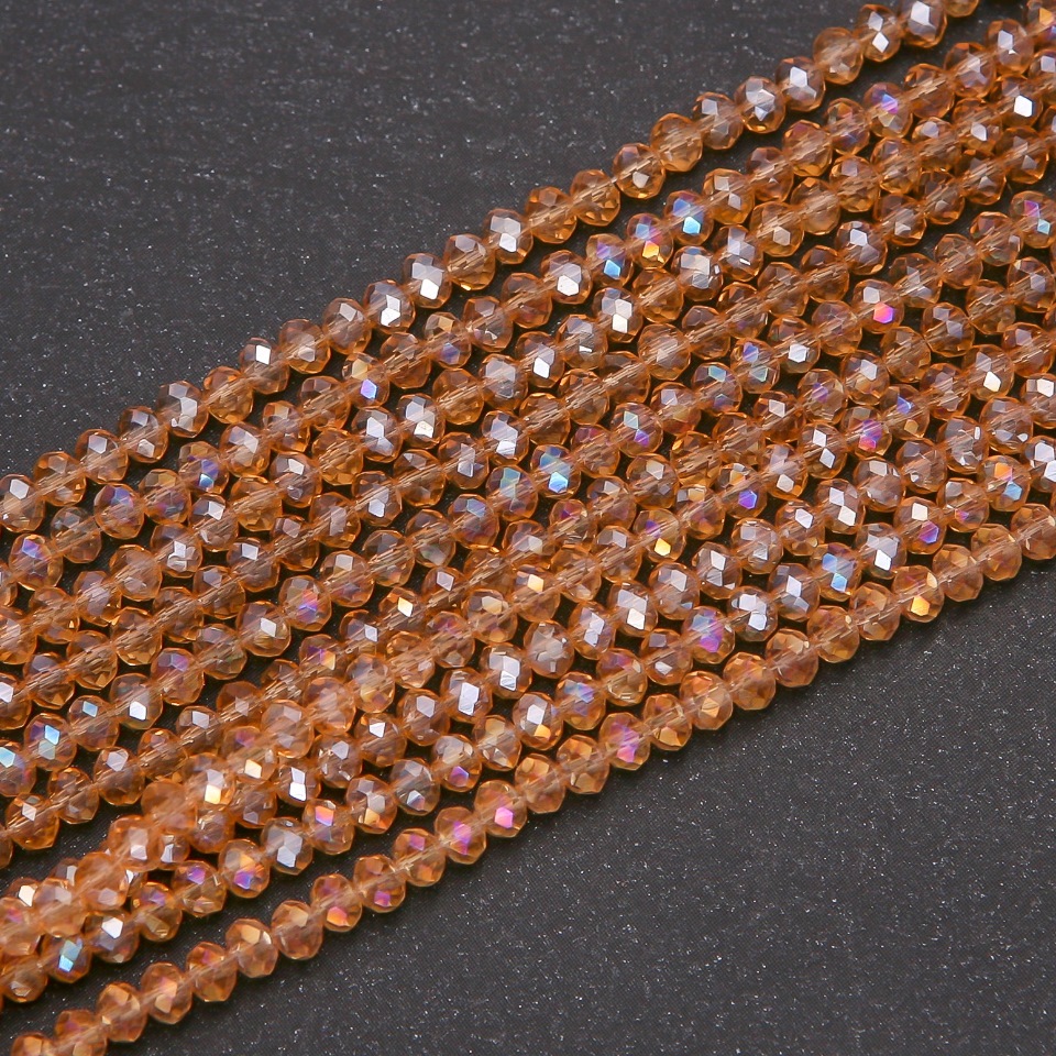 Beads Czech Crystal Transparent Amber with Benzine Finish 'Rondelle', diameter 3.5×3 mm (±) cord length 38 cm