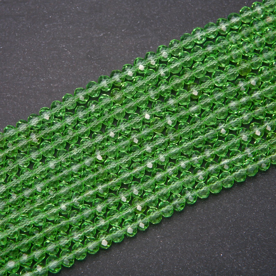 Czech Crystal Beads Transparent Lime Green Rondelle, 6x4.5 mm, on a strand, length 38 cm