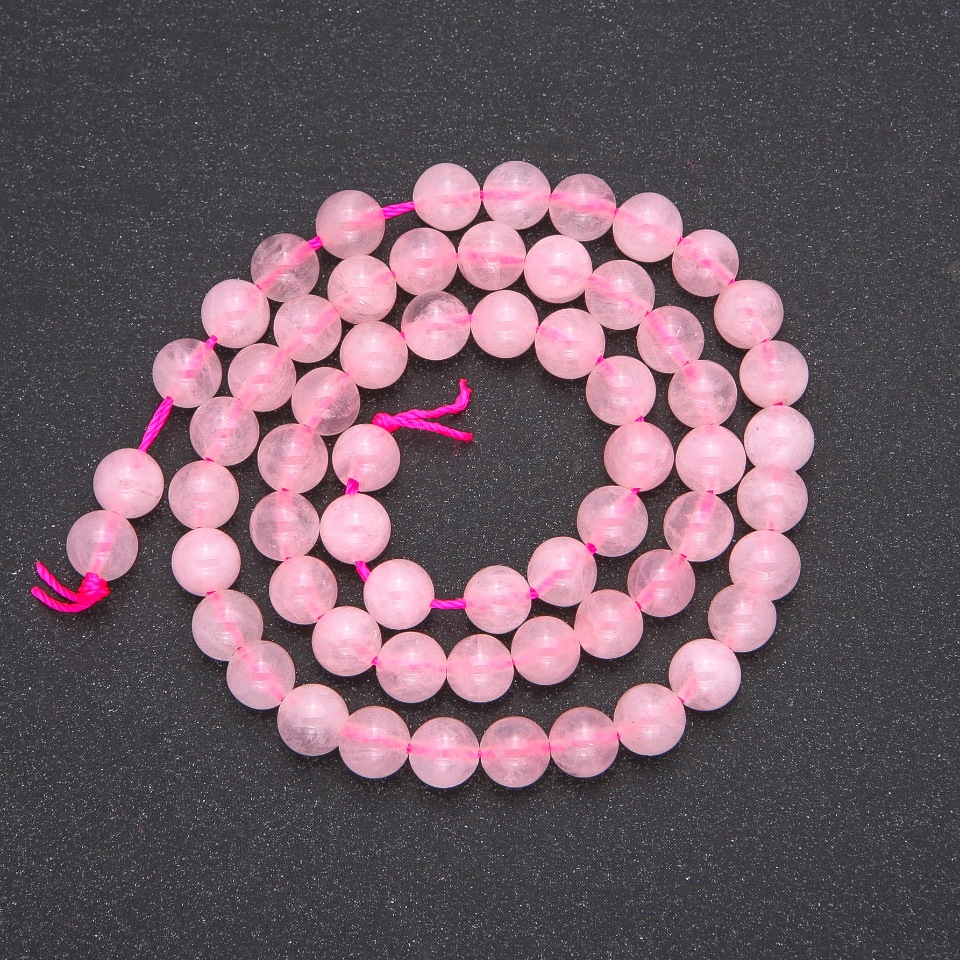 Rose Quartz Beads on Thread, Smooth Beads, 6.5 mm Diameter, 39 cm Length