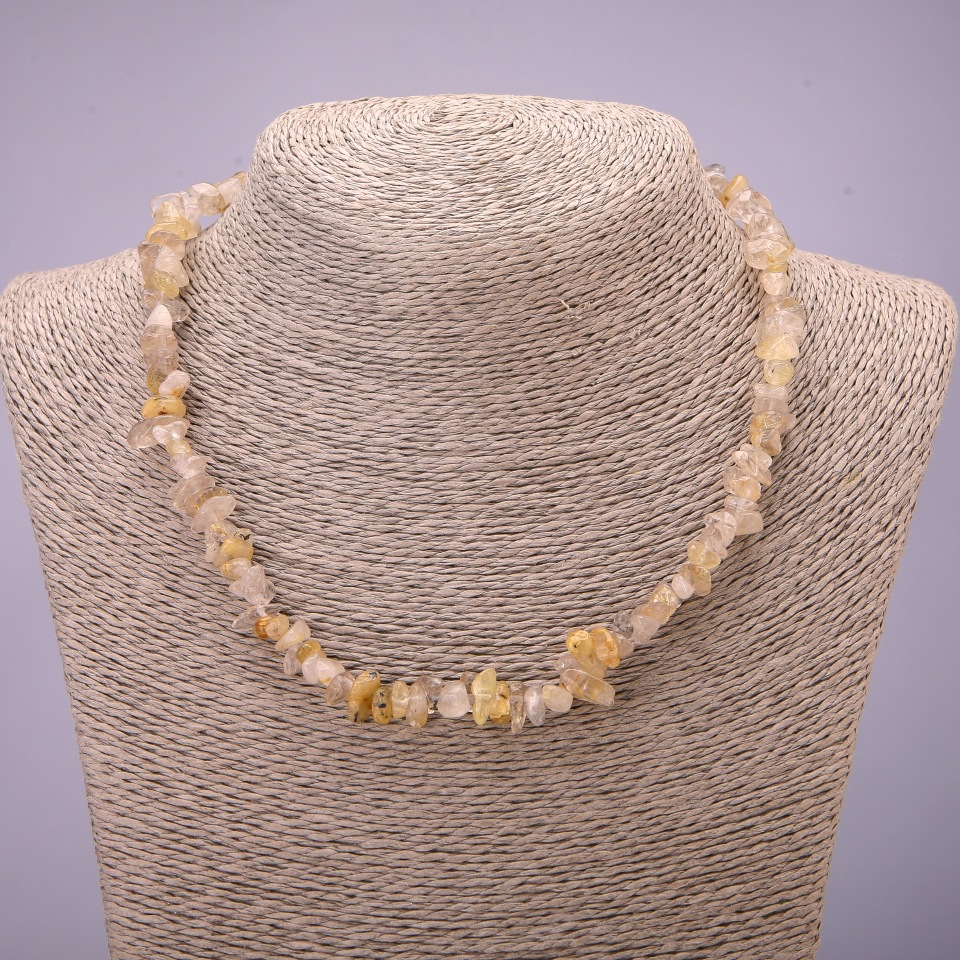 Natural Rutile Quartz Chip Necklace, 7 mm diameter, 45-50 cm length with extender chain