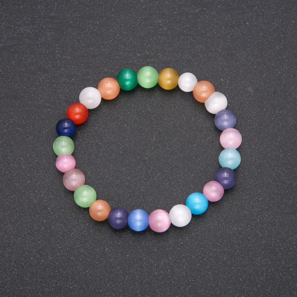 Cat's Eye Bracelet - Assorted Colors, Smooth Beads, 8 mm Diameter (±), Length 18 cm