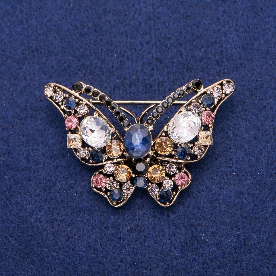 Brooch 'Butterfly in Crystals' 40x57 mm, Golden Metal