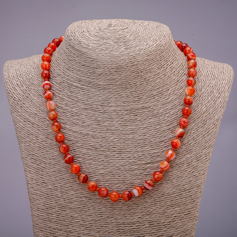 Agate Bead Necklace, Smooth Beads, Diameter 8±mm, Length 48 cm