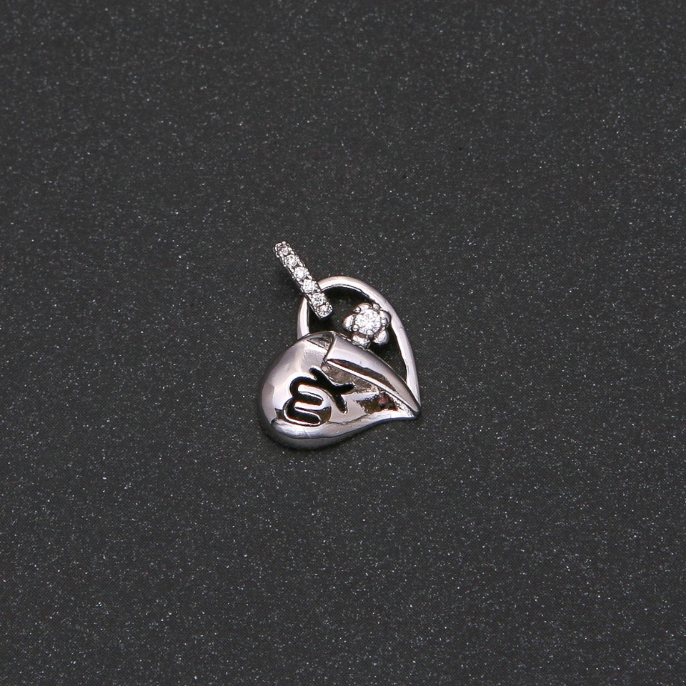 Xuping Rhodium Heart Pendant with White Stones