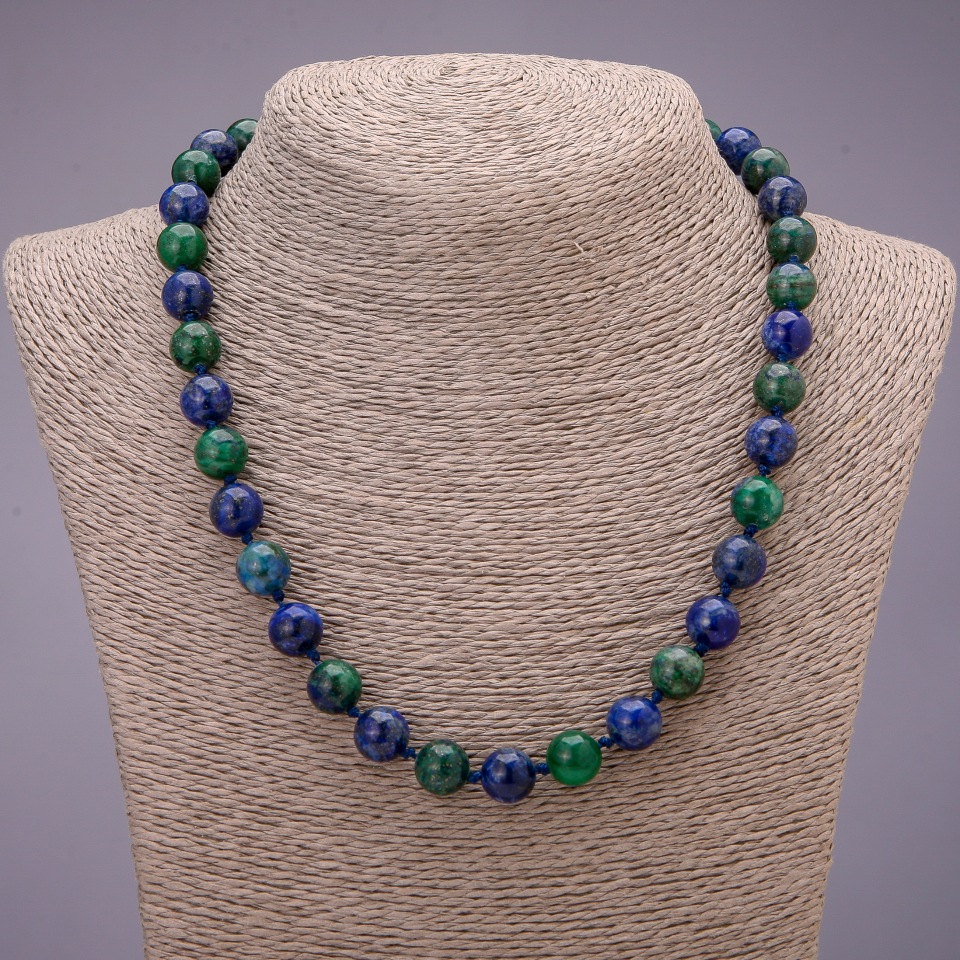 Azurite Necklace with Smooth Beads, 10 mm diameter (±), 48 cm length