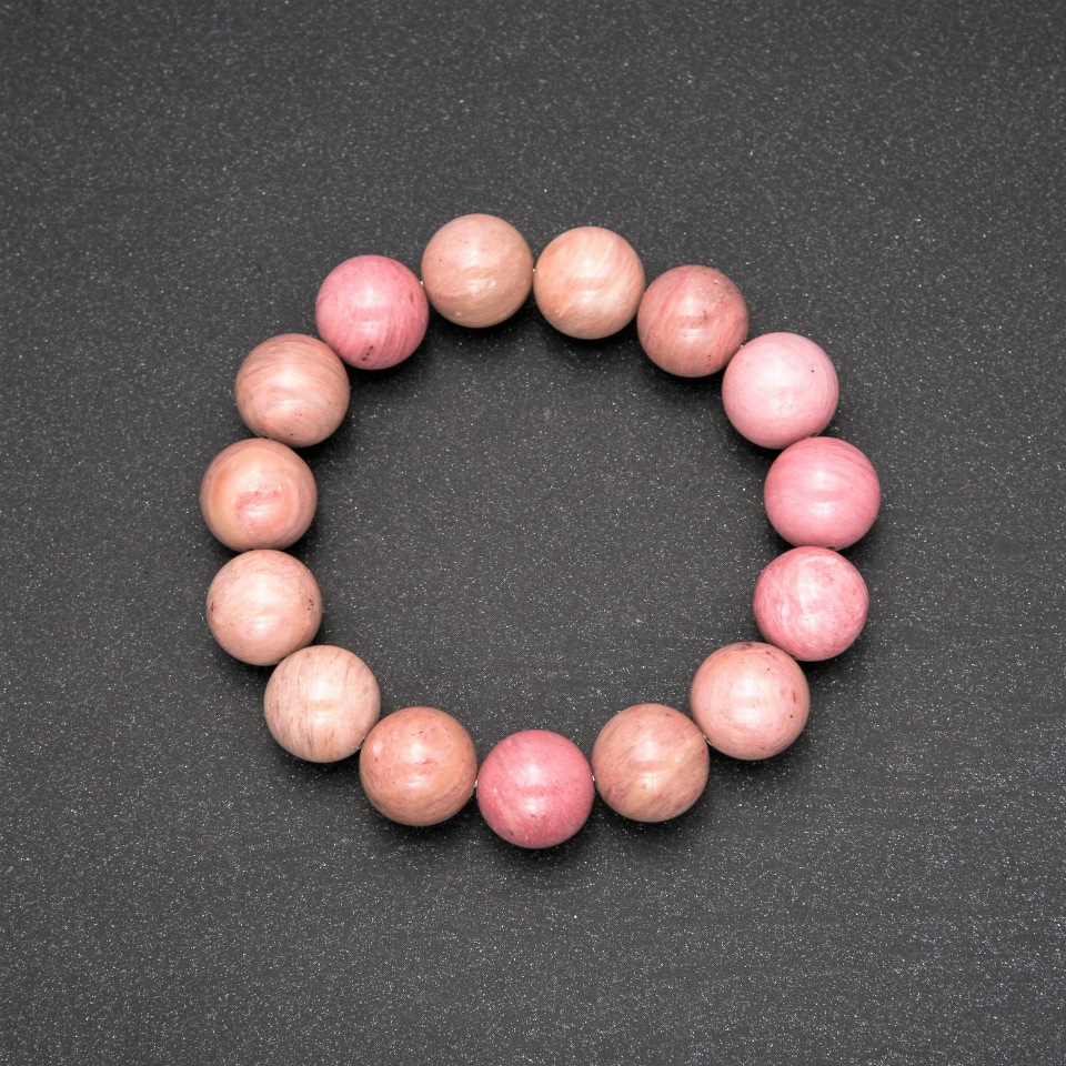 Bracelet with natural rhodonite stone, smooth beads, 13 mm diameter (±), 18 cm length on elastic