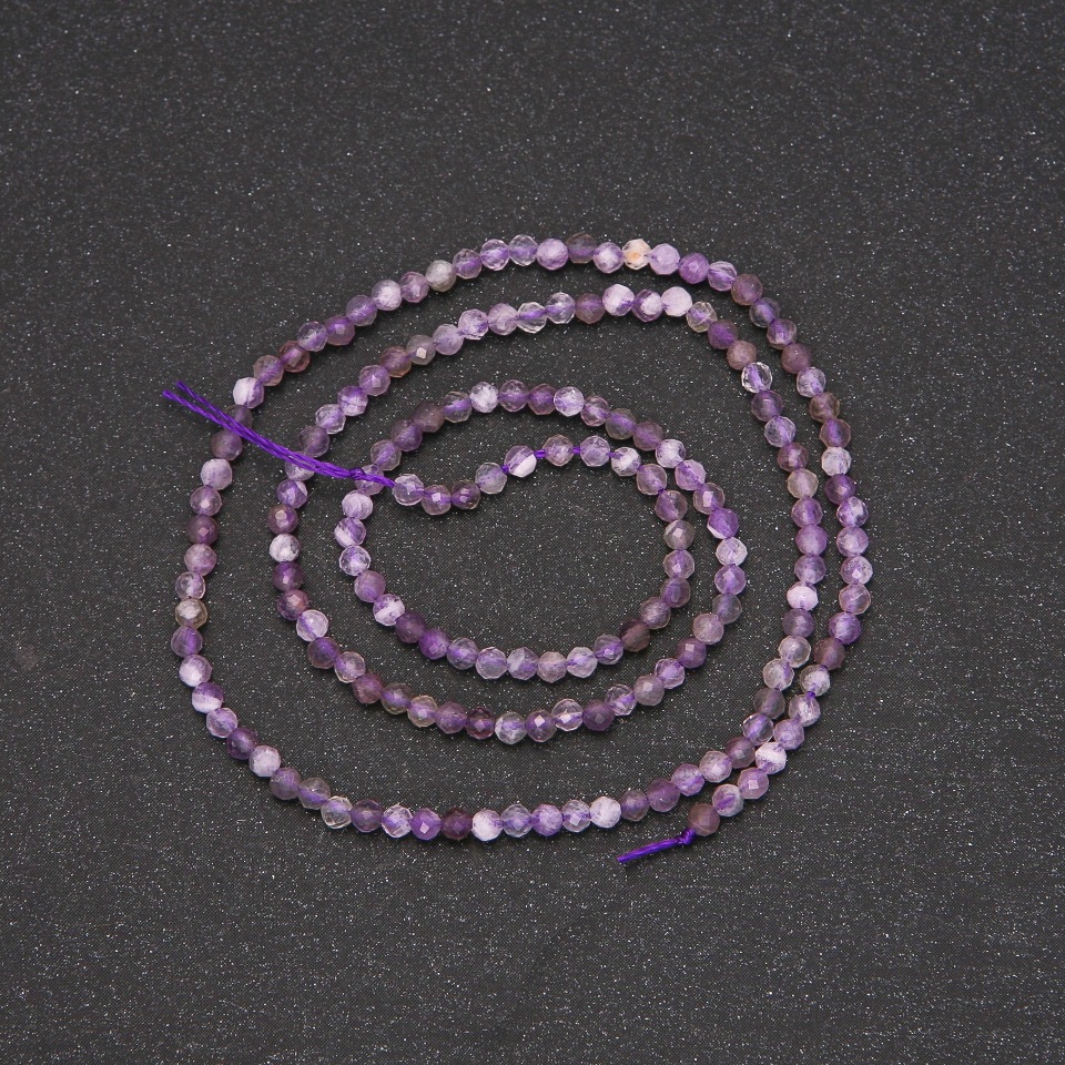 Amethyst faceted beads on thread, 2 mm diameter, 38 cm length