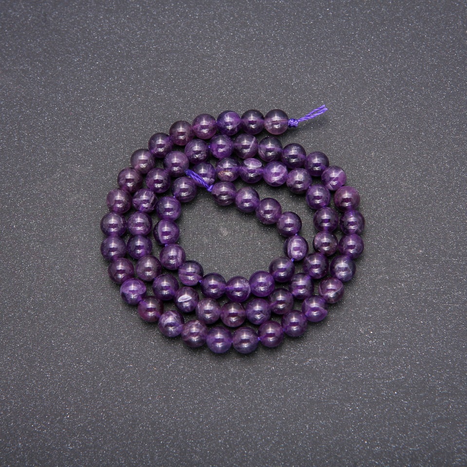 Natural Stone Beads Amethyst Smooth Ball, Diameter 6.5 mm (±), Length 38 cm
