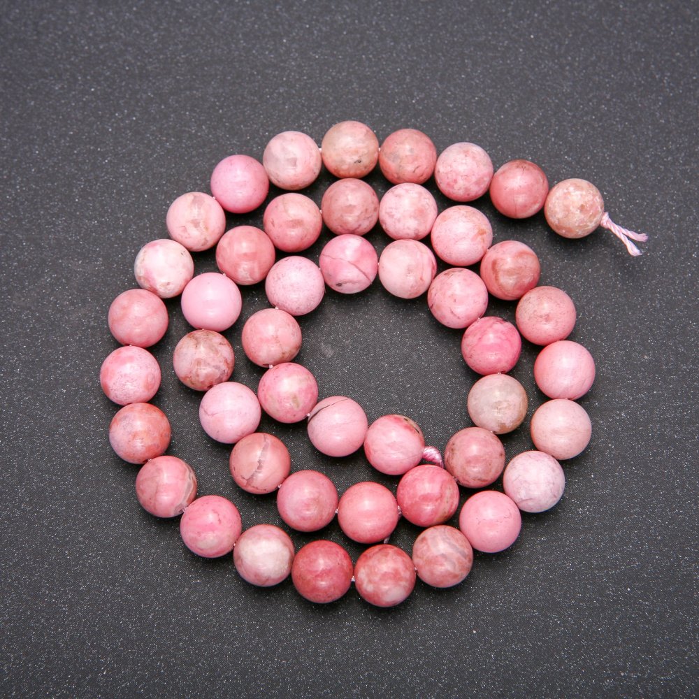 Rhodochrosite natural stone beads — smooth round spheres, 8 mm diameter (±), 38 cm length