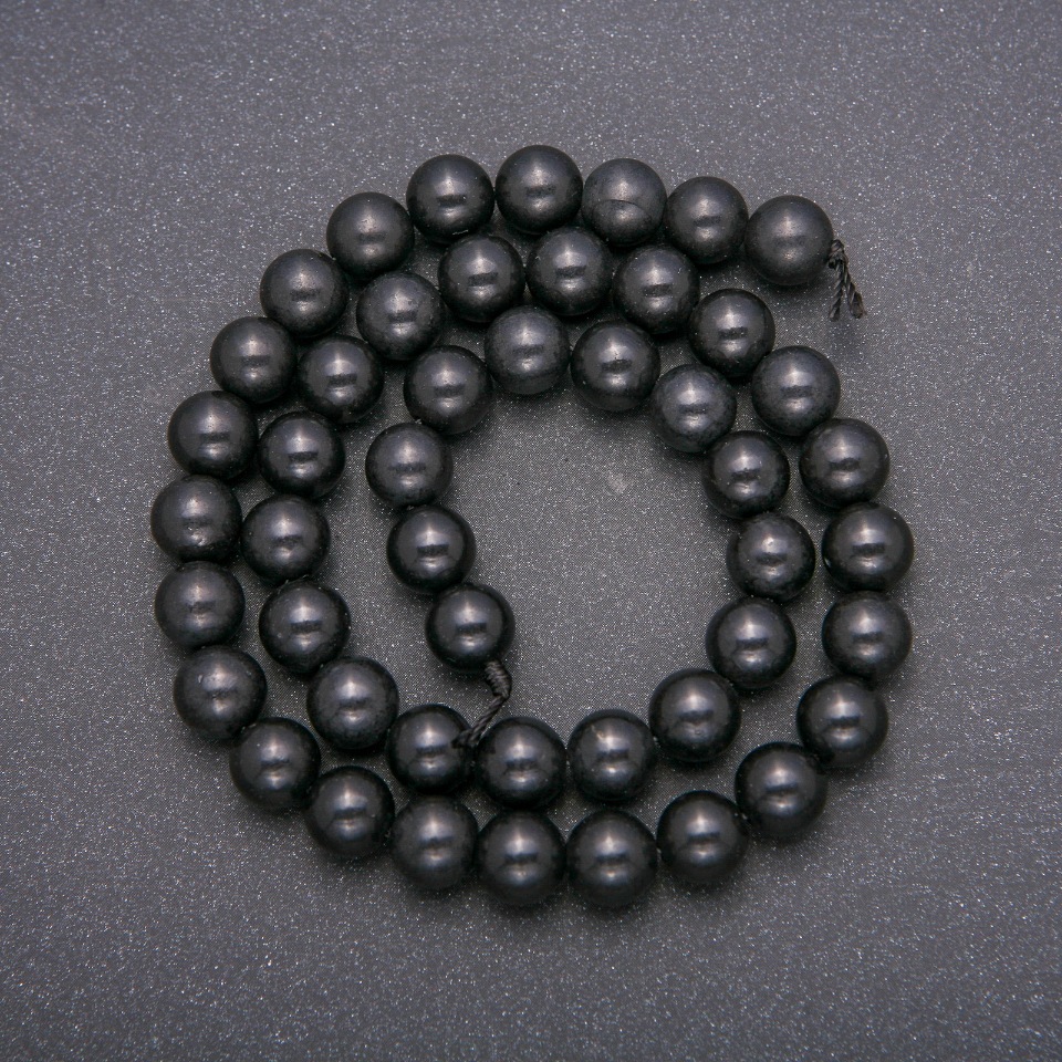 Beads on a String, Natural Stone Shungite, Smooth Round Beads, 8mm Diameter, 38 cm Length