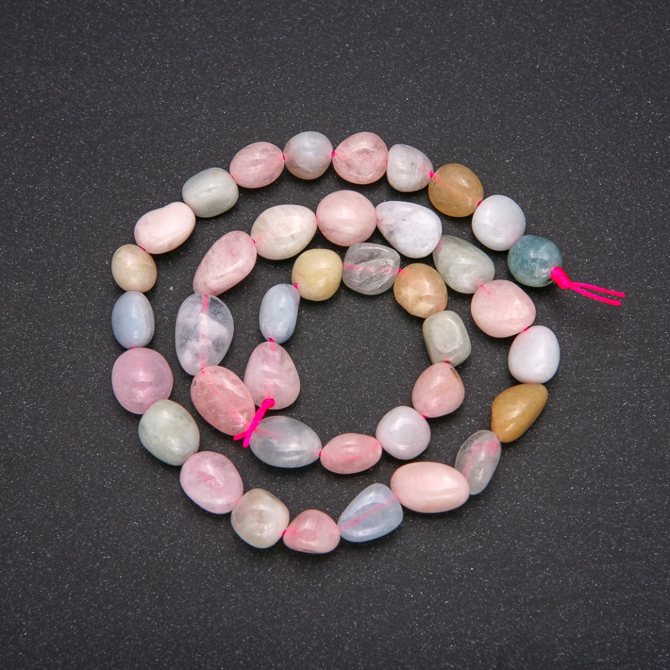 Morganite beads, faceted drop, 9x12 mm, length 38 cm