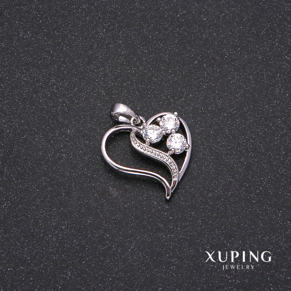 Xuping Heart Pendant with White Stones - Rhodium