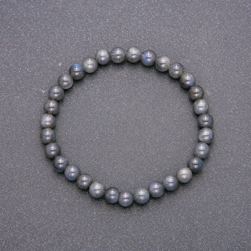 Labradorite bracelet on elastic with smooth beads, diameter 6 mm, length 18 cm