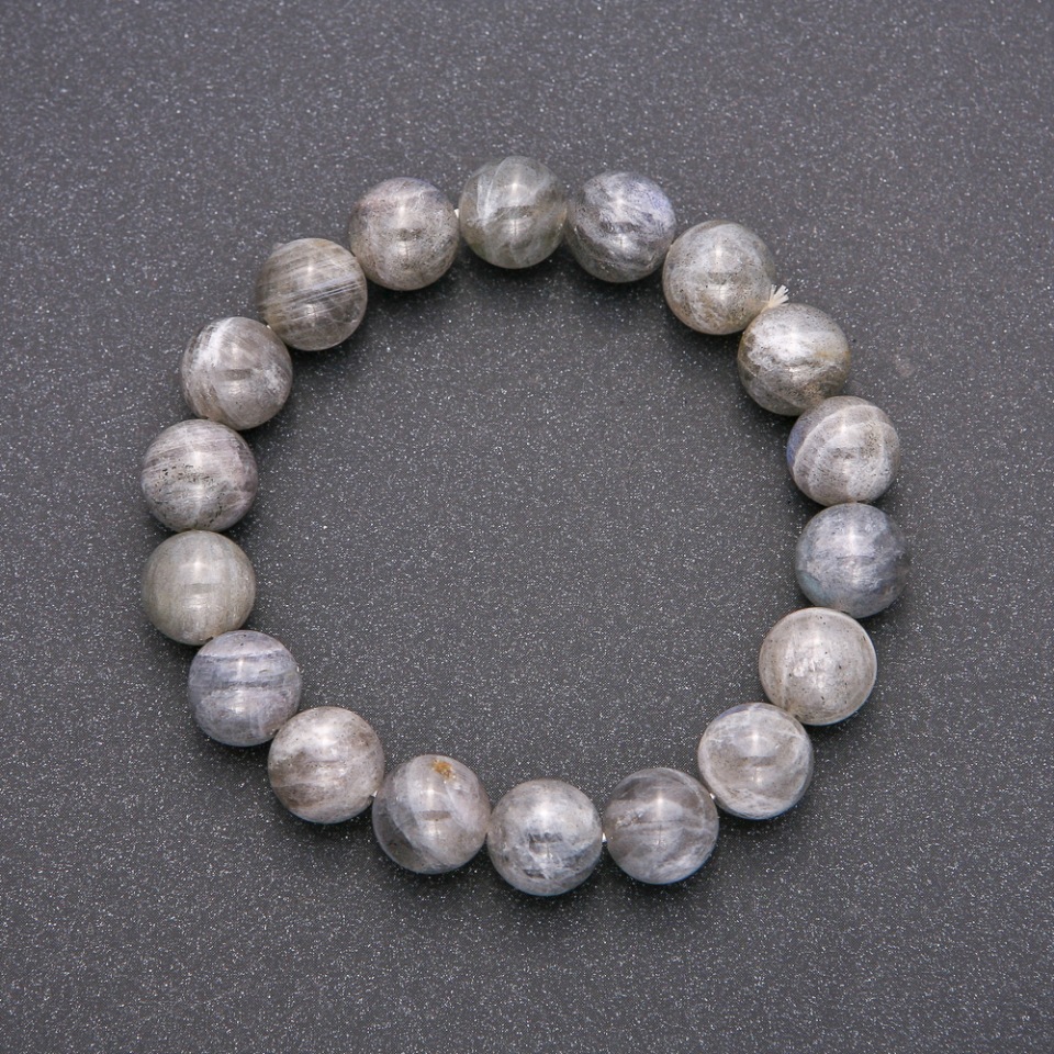 Bracelet made of natural labradorite on elastic, smooth bead, diameter 10(±)mm, length 18 cm