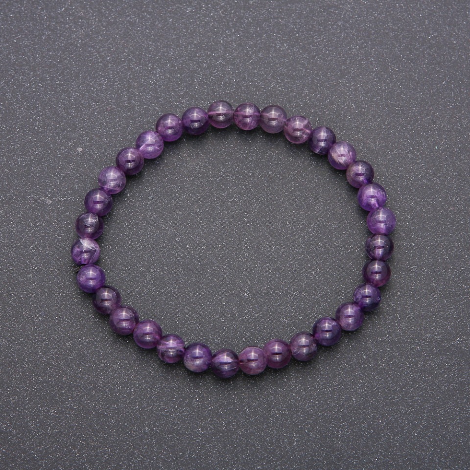 Bracelet made of natural amethyst on elastic cord, smooth bead, diameter 6 mm (±), circumference 18 cm