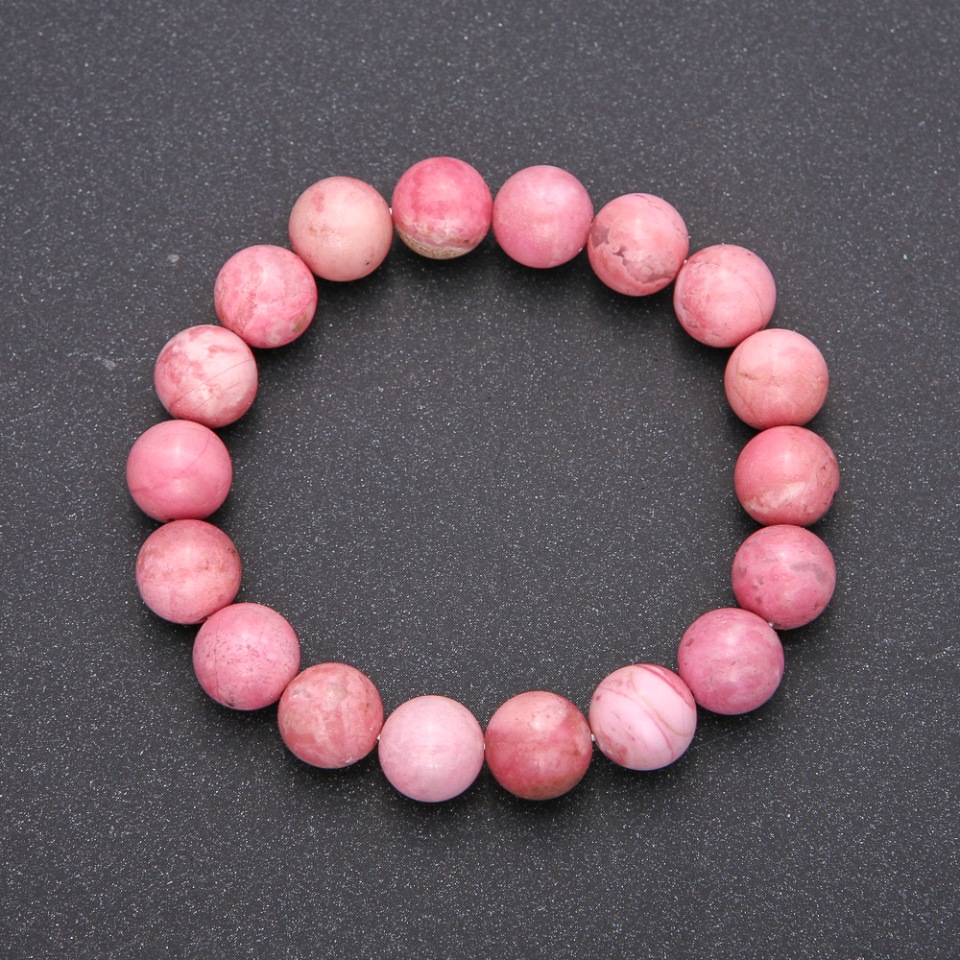 Natural rhodochrosite bracelet on elastic, smooth beads, 8(±)mm diameter, 18 cm length