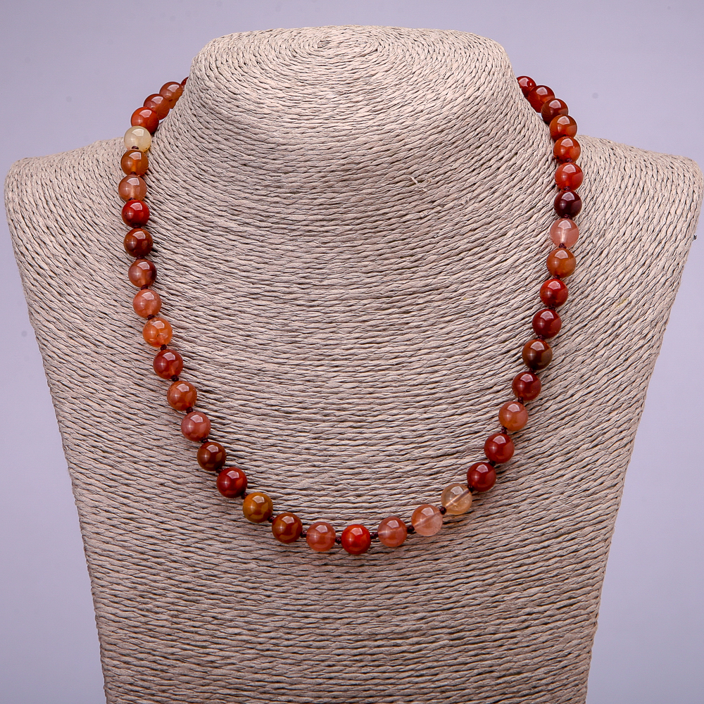 Natural Stone Necklace with Red Rutile Quartz Smooth Beads, diameter 8(±)mm, length 45 cm