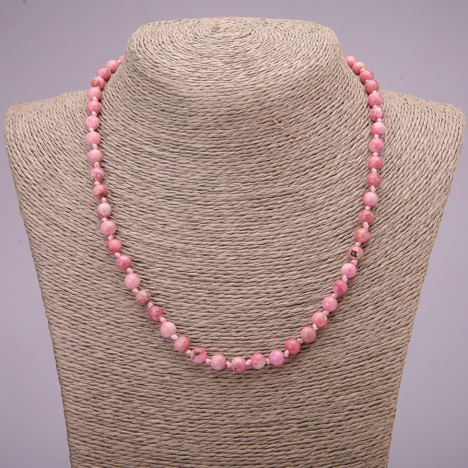 Rhodochrosite necklace with smooth beads, 6 mm diameter, 45 cm length