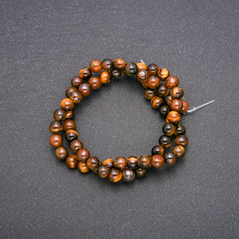 Tiger's Eye Beads — Smooth Round Bead Strand, 6 mm Diameter, 38 cm Length (±)