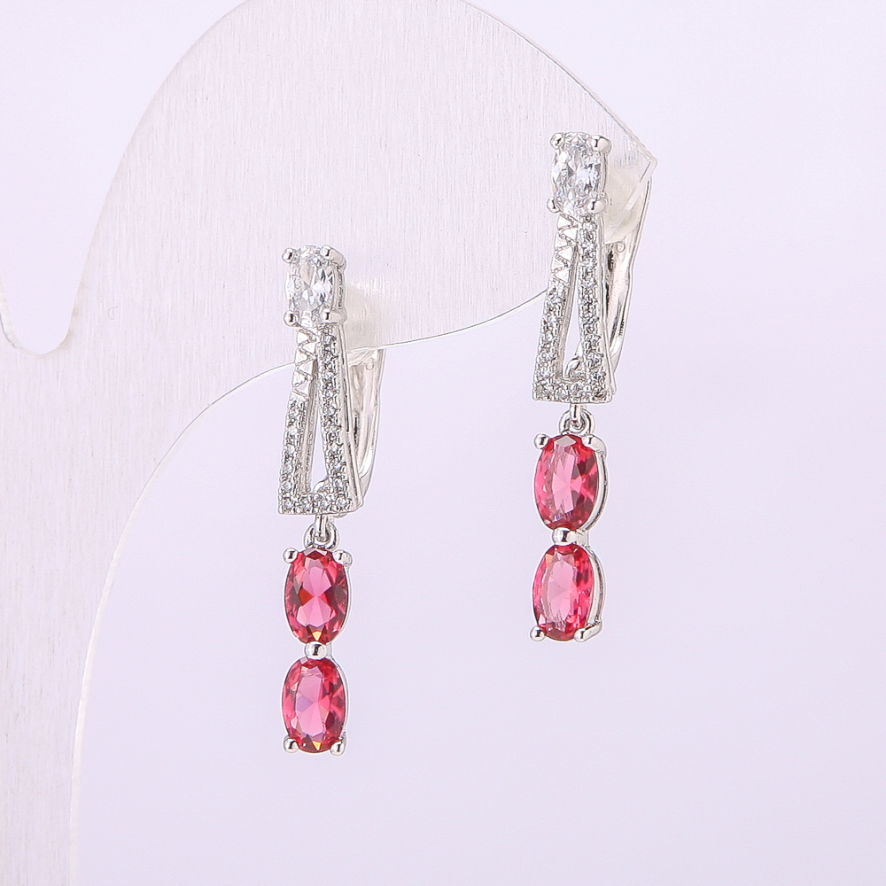 Earrings Xuping with Pink Stones 31x5mm Rhodium