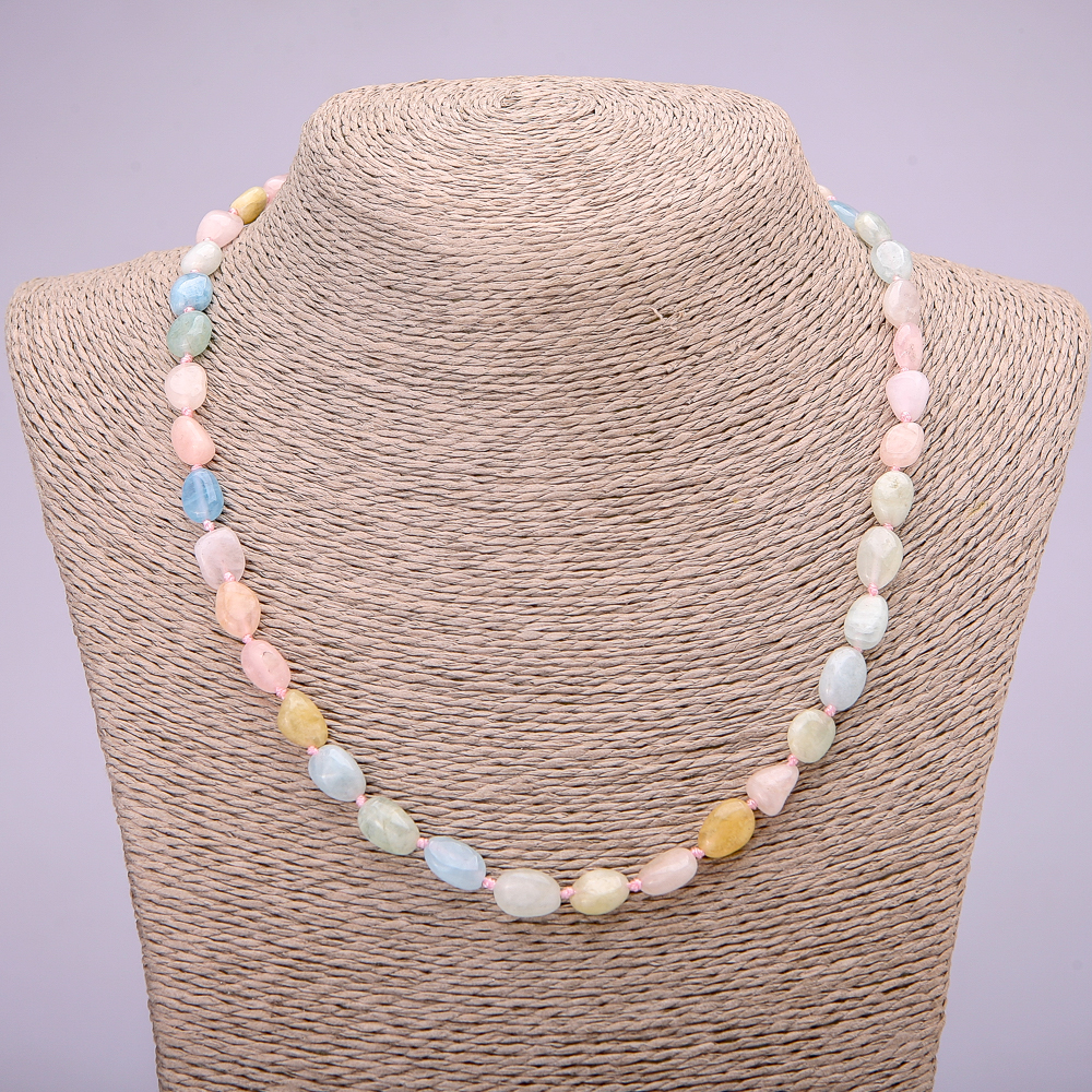 Natural Morganite gemstone necklace, faceted beads, bead diameter 7×9 mm (±), length 48 cm