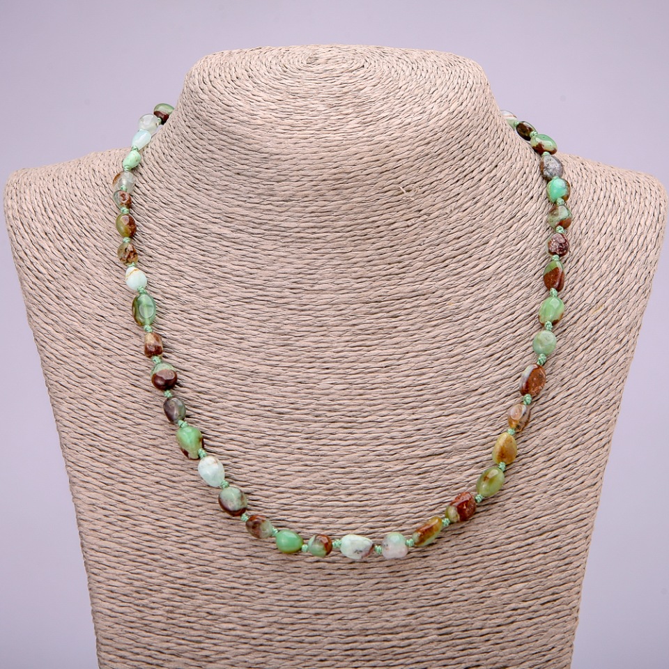 Chrysoprase natural gemstone bead necklace, tumbled, diameter 7x9 mm (±), length 48 cm