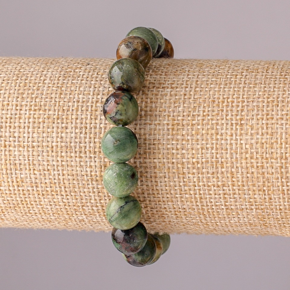 Natural Jasper stone bracelet on elastic, smooth beads, 10 mm diameter, 18 cm circumference