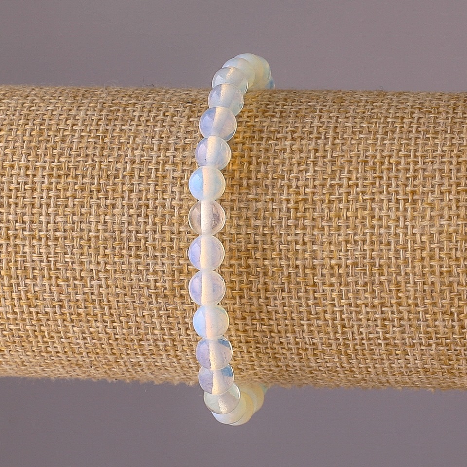 Moonstone Bracelet on Elastic, Smooth Bead, 6 mm Diameter, 18 cm Length