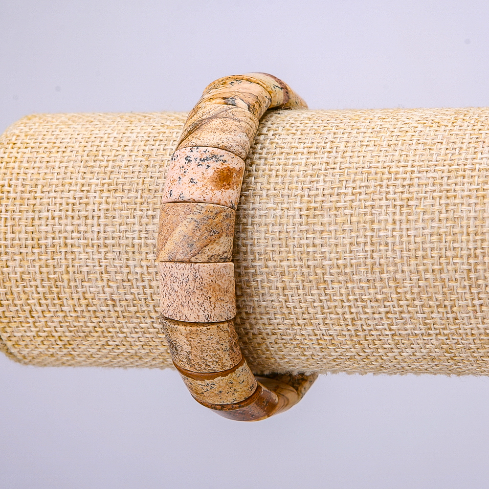 Elastic bracelet with landscape jasper, link 15x12 mm, circumference 18 cm