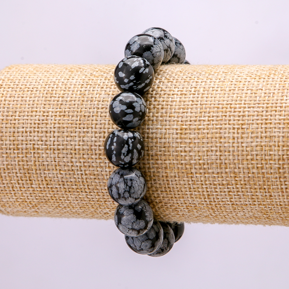 Bracelet with Snowflake Obsidian 'Apache Tears' — smooth beads, diameter 12(±)mm, length 18cm