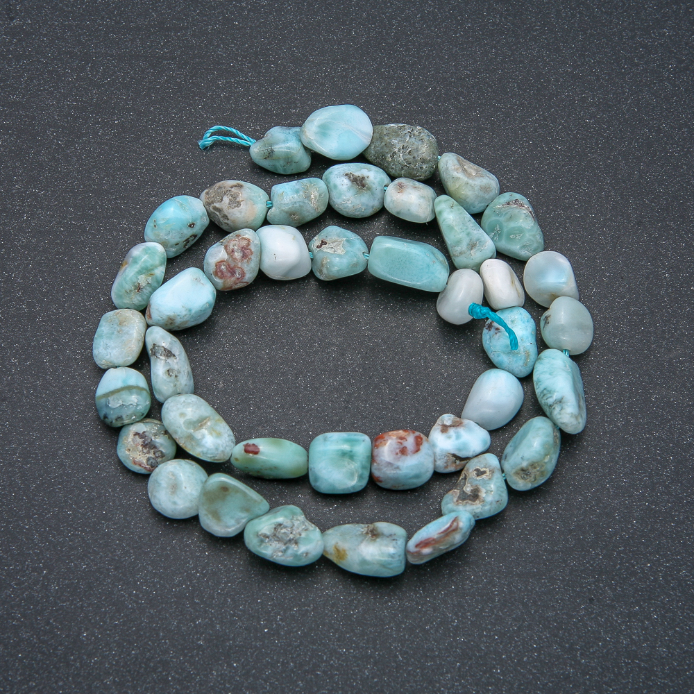Larimar Beads on Thread, Natural Stone, Faceted, 9x10 mm + -, Length 39 cm