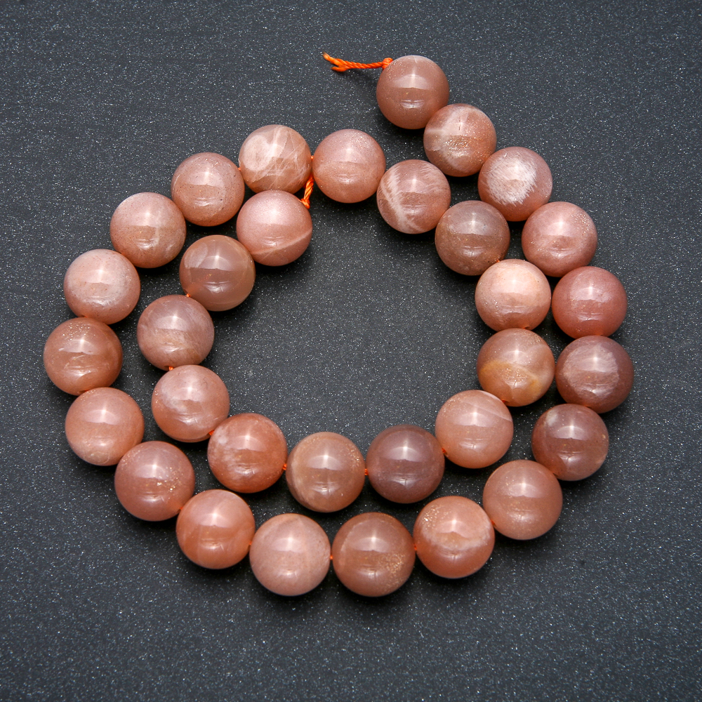 Selenite beads on thread, natural stone, smooth round beads, 12mm diameter, 39cm length